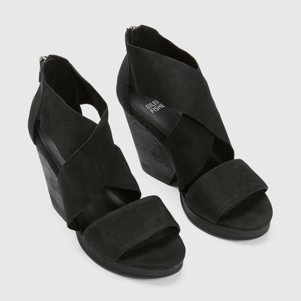 Eileen Fisher Ellis black suede sandals size 8